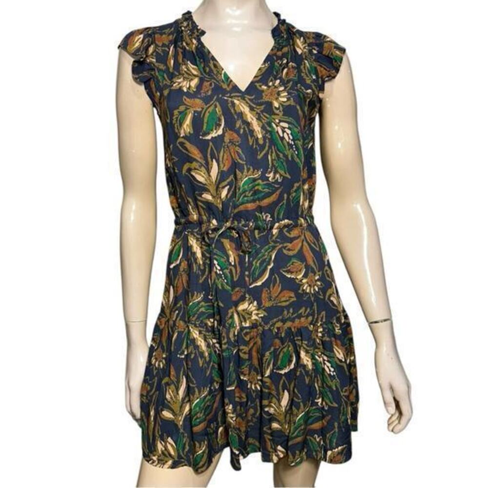 Velvet Graham Spencer Women's Size XS Blue Printed Flutter-Sleeve Ruffle Dress